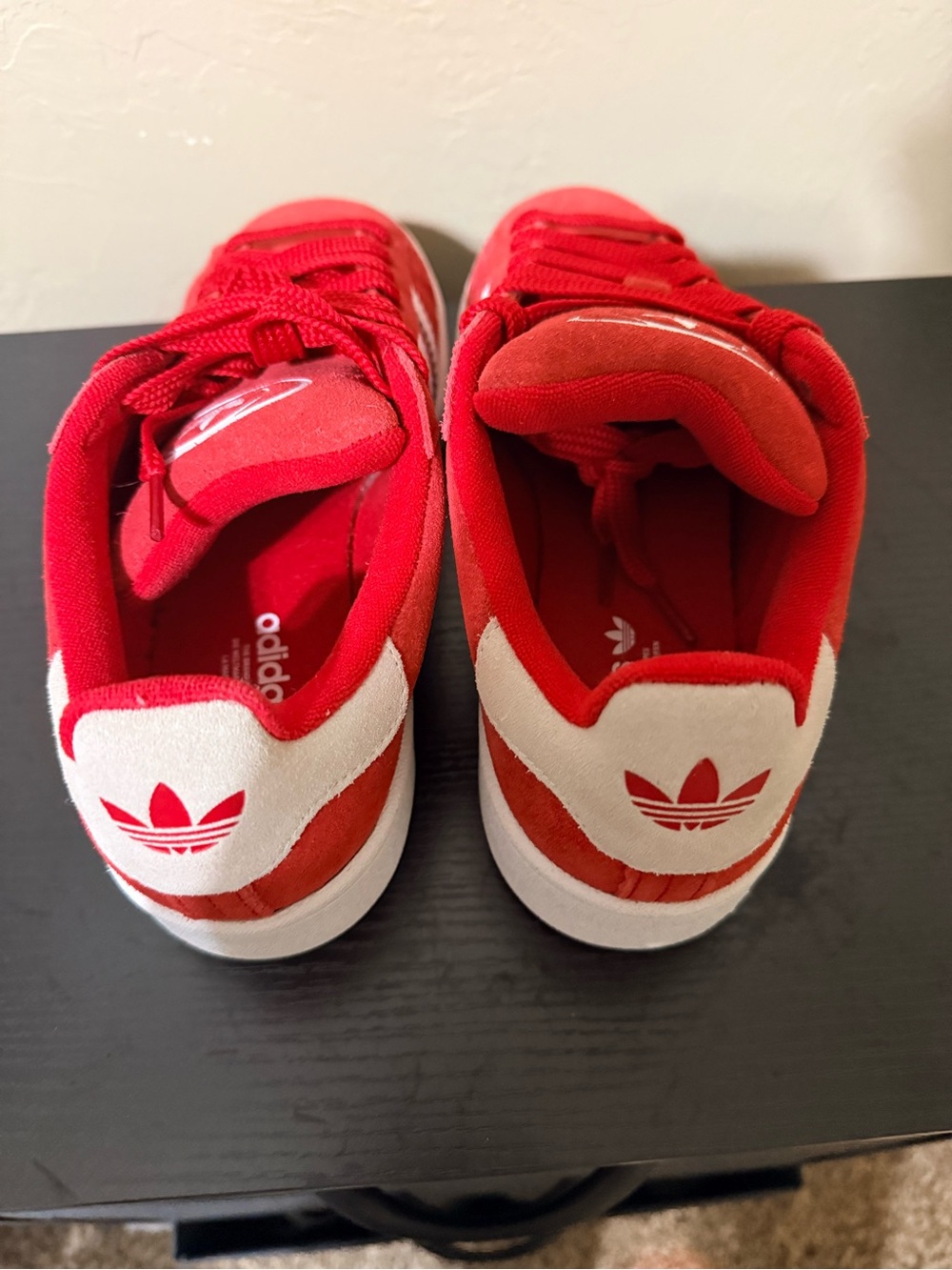 adidas Women’s Campus Red Suede Sneakers with White Stripes. Size 6W NWOT - Picture 4 of 5